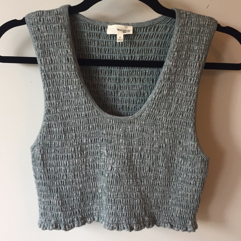 Wilfred Free by Aritzia Natane Smocked Crop Tank Top | Mottled Green | Sz M - Picture 5 of 11